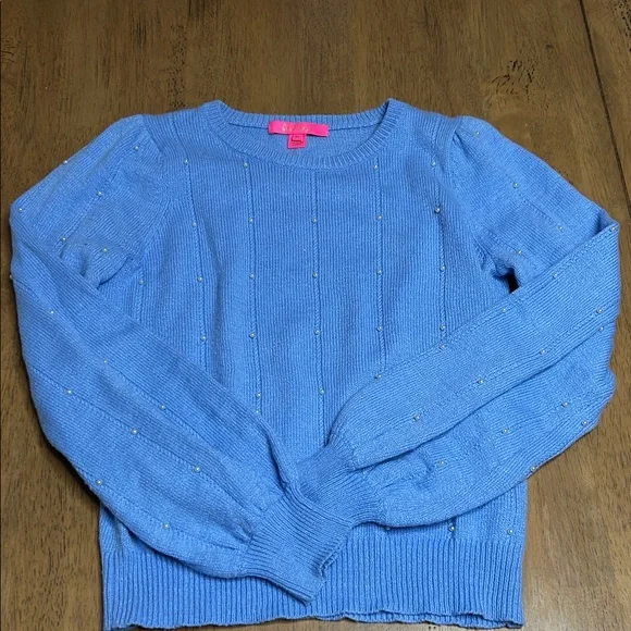 Lily Pulitzer Blue Peri Placed Pearls Geraldine Women's Sweater- size medium - Picture 2 of 9